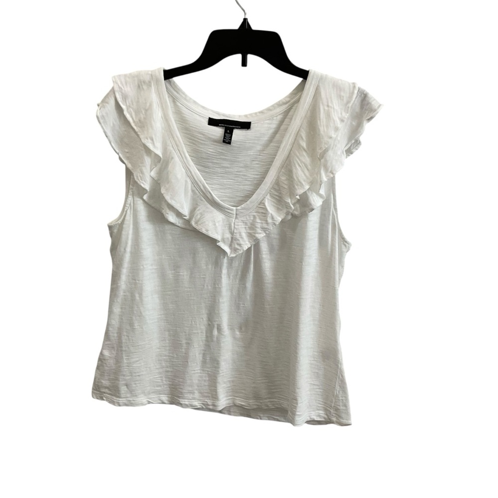 White House Black Market Cream Ruffled sleeveless top